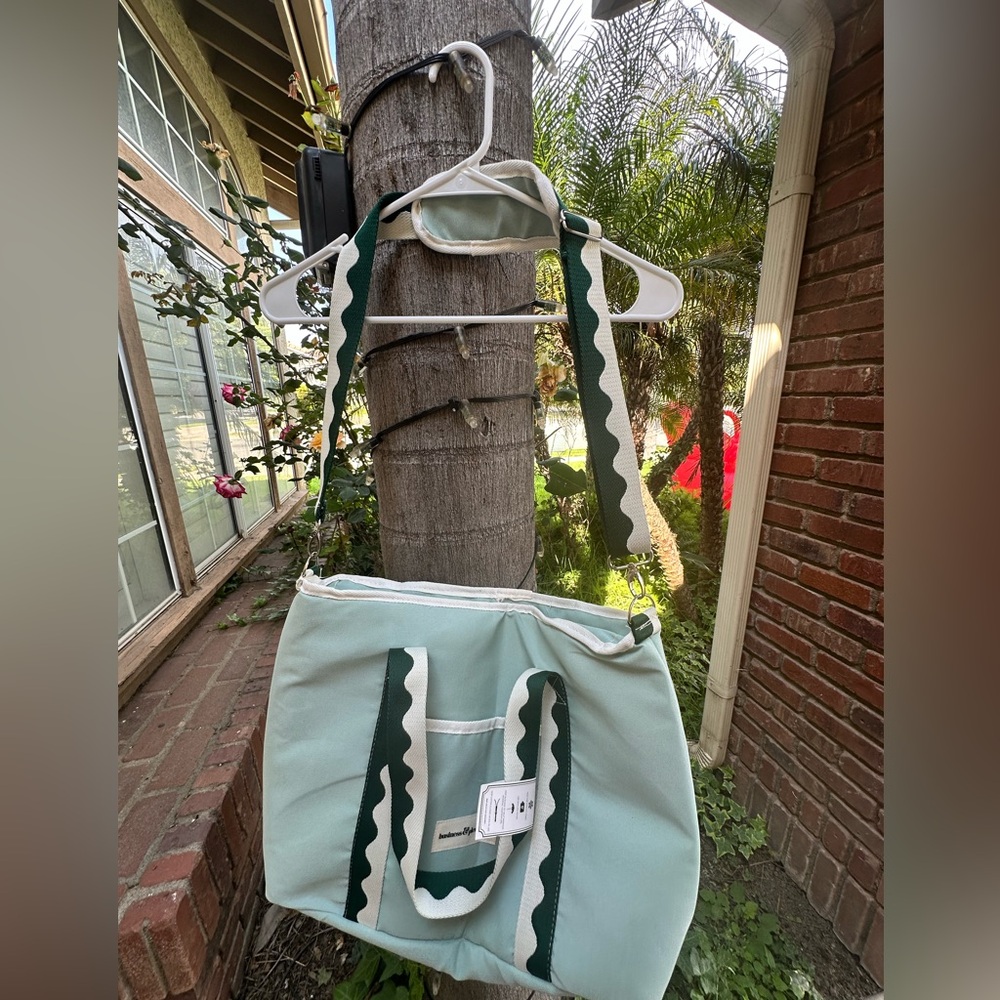 Business & Pleasure- Green and White Nautical Holiday Cooler Tote Bag